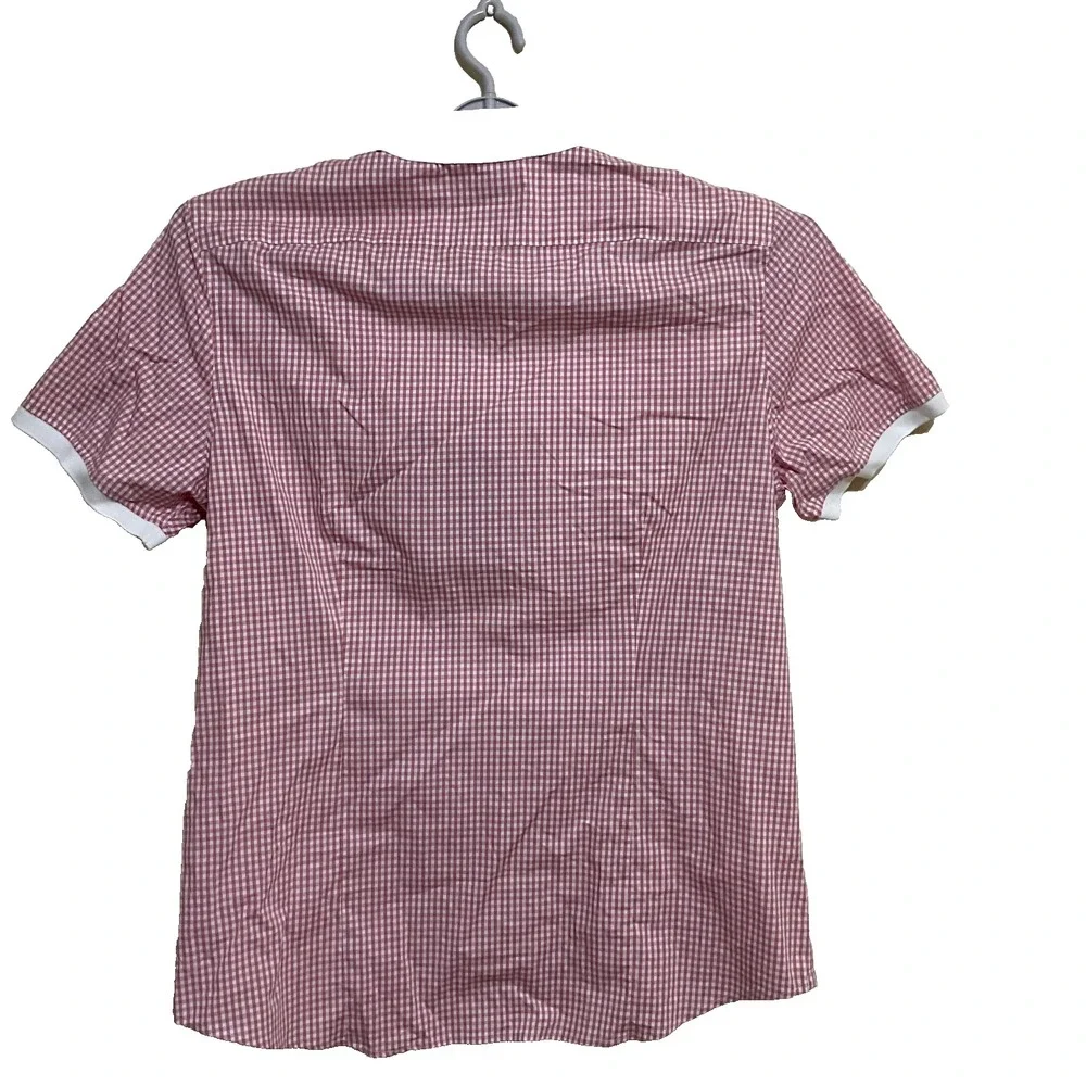 Michael Kors Slim Fit stretch short sleeved  plaid red ‎ white Women's blouse XL